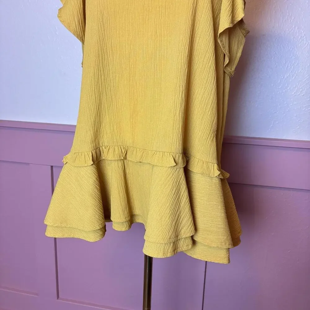 boho cottage fairy ruffle blouse dress entro sz small yellow office work